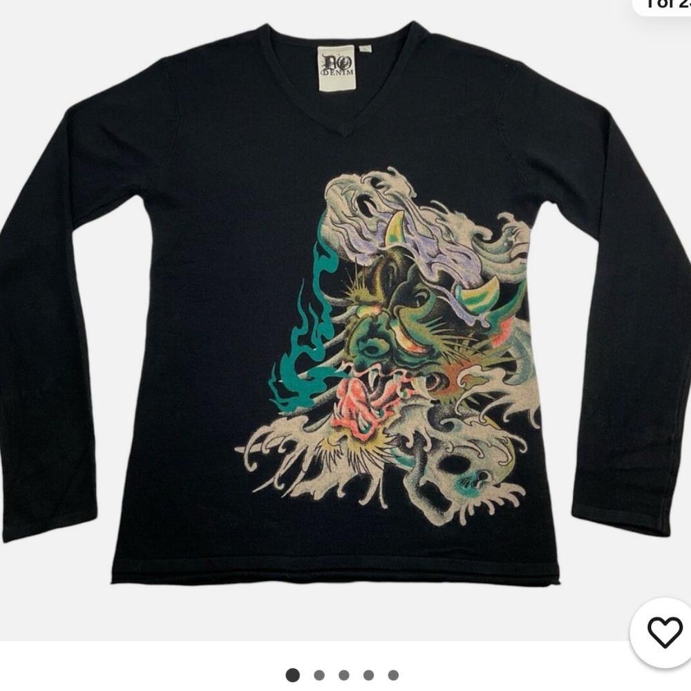 DO DENIM 100% Cashmere Like Graphic Print Devil w/ Horns Face Mask & Skull XL